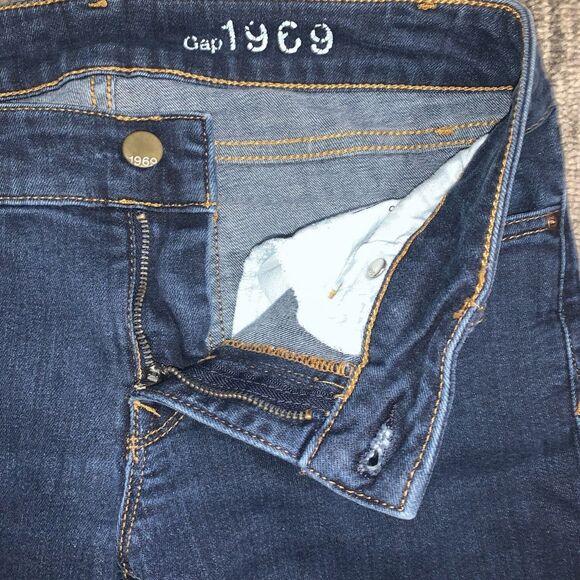Gap 1969 Women’s Sexy Boot Blue Jeans Size 27xL Raw Hem Dark Wash Low Rise - Picture 2 of 9